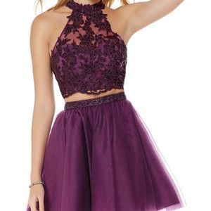 Two Piece Short Purple Prom Dress